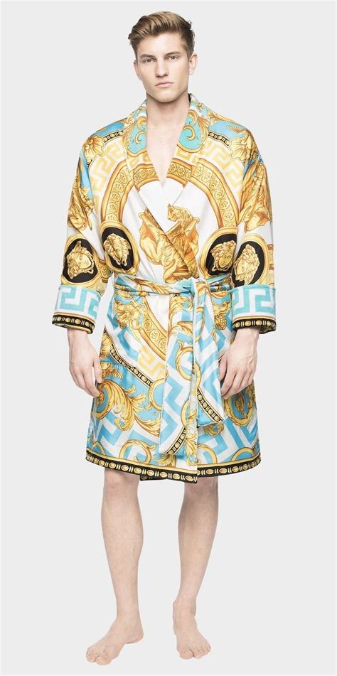 blue and gold versace robe|Versace personalized robe.